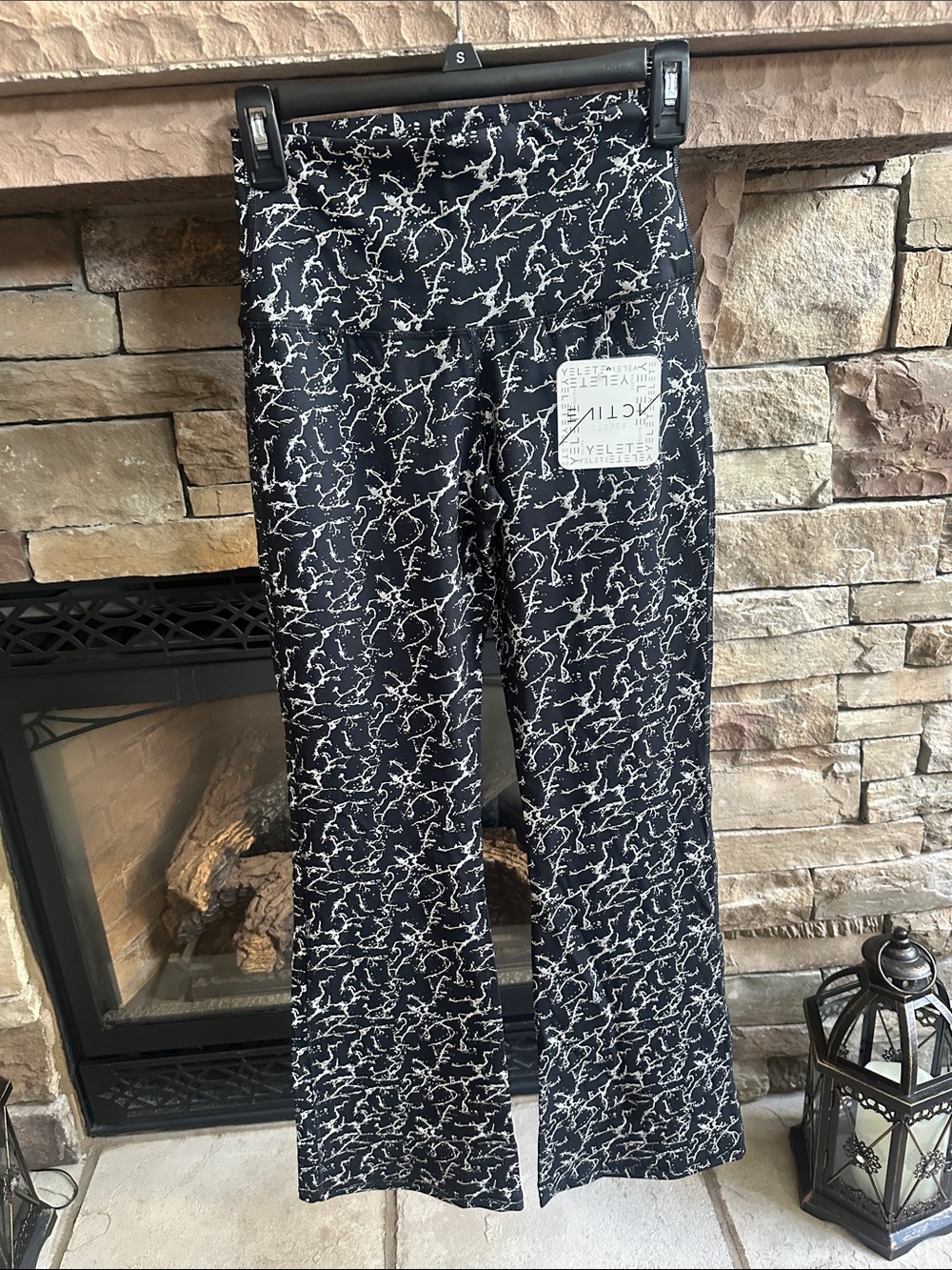 Yelete Black & White Abstract Flare Pants, can be used for workouts, active wear